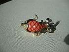 Vintage gold koi fish brooch pin faux coral red enamel green emerald 