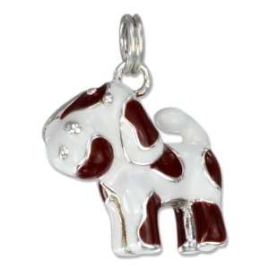   Silver Enamel Brown and White Spotted Mutt Puppy Dog Charm Jewelry