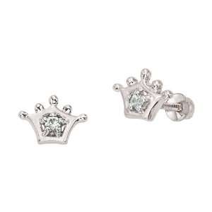 Disney   Diamond Snow White Tiara Stud Earrings in 14k White Gold (.06 