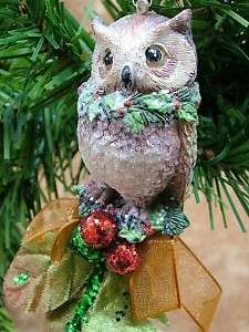 Great Horned Owl Bird Christmas Holly Berry Ornament  