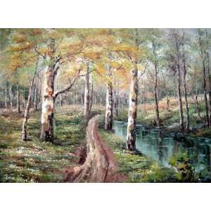 Small Trail through Birch Forest Oil Painting 36 x 48 