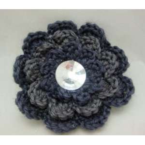  Knit Grey Flower Hair Clip PIn and Pony Tail Holder 