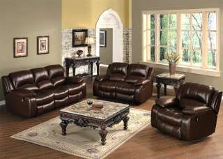3Pc Casual Brown Leather Sofa Loveseat Chair Recliner Living Room Set 