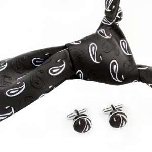  Designer Black Color Tie With Matching Cufflinks 