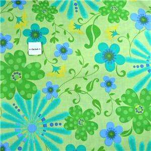   Traditions Cotton Fabric Radient Lime Green & Aqua Floral By the Yard