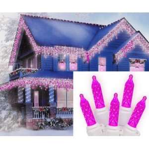   Hot Pink LED M5 Icicle Christmas Lights   White Wire