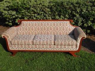 Great Vintage Duncan Phyfe Style Sofa Couch Brass Feet  