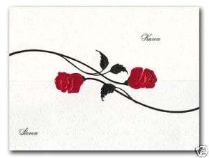 Elegant Red Foil Roses on White Wedding Invitations  