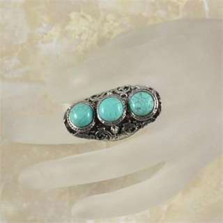   3pcs Vintage Look Tibet Silver Alloy Turquoise Exotic Adjustable Ring