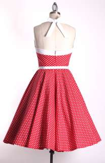 50S Vintage Red/White Size M Pinup Swing Belt Dress Rockabilly Retro 