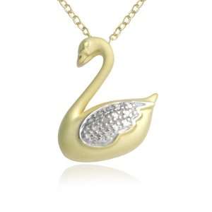18k Yellow Gold Plated Sterling Silver Genuine Diamond Accent Swan 