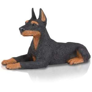    Figurine Dog Urns Doberman Pinscher, Ears Up, Black