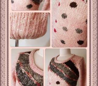  Pink Polka Dots Mohair Cute Knit RARE Unique Sweater Top S/M  
