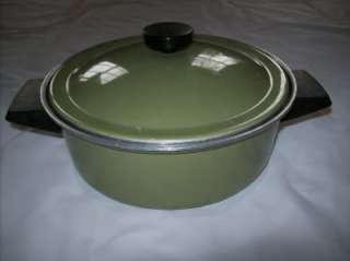 Vintage Ekco Aluminum Olive Green Pot 2 Quart Teflon  