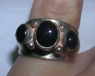 UNIQUE GORGEOUS Sterling Silver Black Onyx 3 Stone Pinky Ring THAILAND 