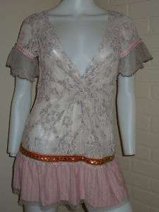 NWT FREE PEOPLE BEADED EMBELLISHED LACE SHIRT TOP XS M  