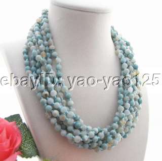 Stunning 7Strds Faceted Blue Agate Necklace  