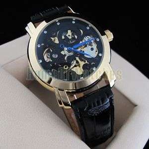 Luxury Automatic Mechanial Wrist Watches in Black Strap Skeleton for 