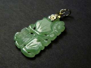 ANTIQUE 9K GOLD HAND CARVED CHINESE JADE PENDANT CHARM c1890  