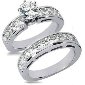  3.75 Carats Princess Cut Diamond Engagement Ring Set 