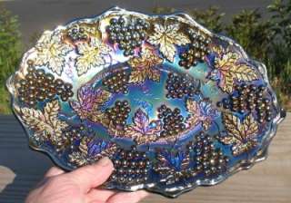 NORTHWOOD BANDED GRAPE & CABLE AMETHYST CARNIVAL GLASS DRESSER TRAY 