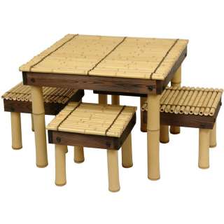 bamboo and wood coffee table with four matching stools each piece 