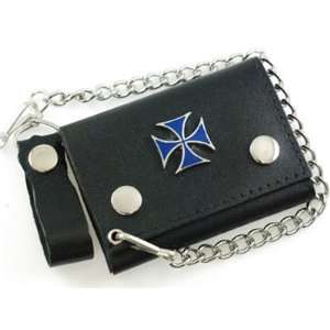  Mens Black Leather Chain Wallet w/ Iron Cross CW115 
