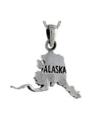 Sterling Silver Alaska State Map Pendant, 1 3/16 in. (30mm) tall