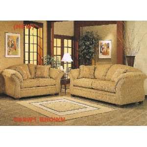    2 pc fabric sofa set brown fabric and wood legs