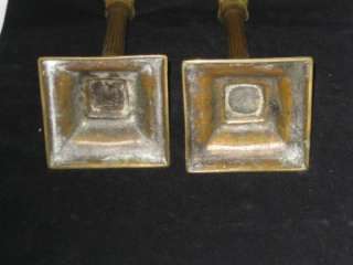 Pair Antique Solid Brass Candlestick Holders 19th C.  