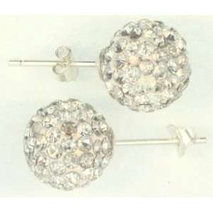  10mm Sterling Silver Silvery White Pave Crystal Ball Stud 