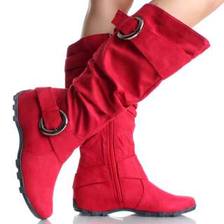   Buckle Faux Suede Ladies Cowboy Western Womens Knee High Boots  