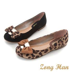   Leopard Style Comfy Ballet Flat Bow Slip on Shoes in Black, Leopard
