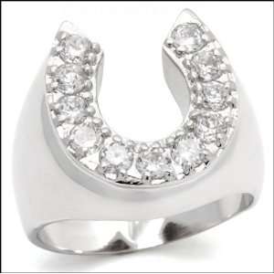  Mens Silver Plated CZ Lucky Horseshoe Ring Jewelry