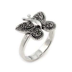    Small Butterly Marcasite Sterling Silver Ring, Size 8 Jewelry