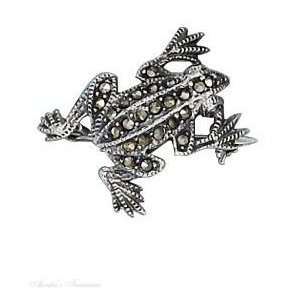    Sterling Silver Small Marcasite Toad Frog Pin Brooch Jewelry
