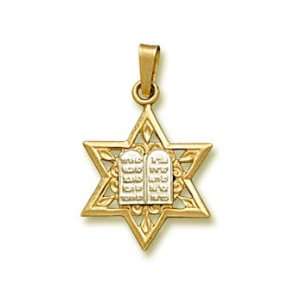   14K Gold Star of David Pendant   10 Commandments White Gold Jewelry