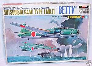 Hasegawa 172 MITSUBISHI BETTY Bomber Plane Kit MB`68  