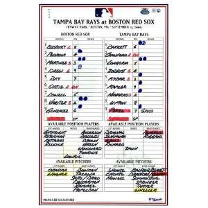  Rays at Red Sox 9 13 2009 Game Used Lineup Card (MLB Auth 