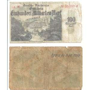 Reich Currency Bill Authentic Deutsche Reichsbahn 100 Milliarden Mark 