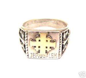 Mens signet SILVER RING WITH GOLD JERUSALEM CROSS  