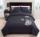 Valentina Black 4Pc Embroidery Bedding Comforter Set Queen Size