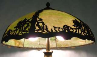 MAGNIFICENT C.1910 EMPIRE BENT SLAG GLASS LAMP  