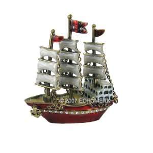   Pirate Ship Jewelry Trinket Box Bejeweled 