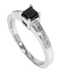  REAL .80CT BLACK & WHITE DIAMOND WEDDING RING 14K WHITE 