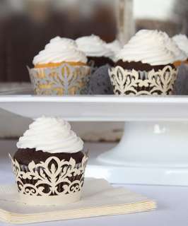   Damask/ Lace Heart Decorative Filigree Paper Cupcake Wrappers  