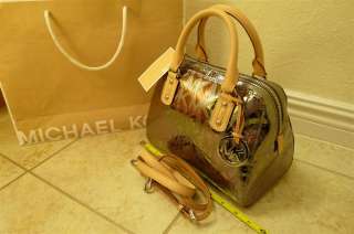 Michael Kors Logo Mirror Metallic Signature Handbag Satchel Bag Nickel 