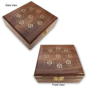  Handmade Wooden Jewelry Box With Brass Engraved, Velvet 