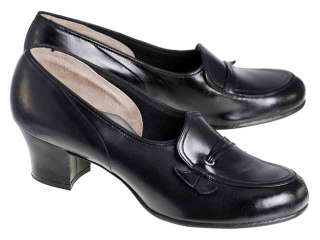 Vintage Black Leather Heels Shoes NIB 1940s Size 8.5  