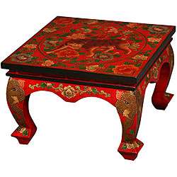 Tibetan Red/ Black Tiger Accent Table  